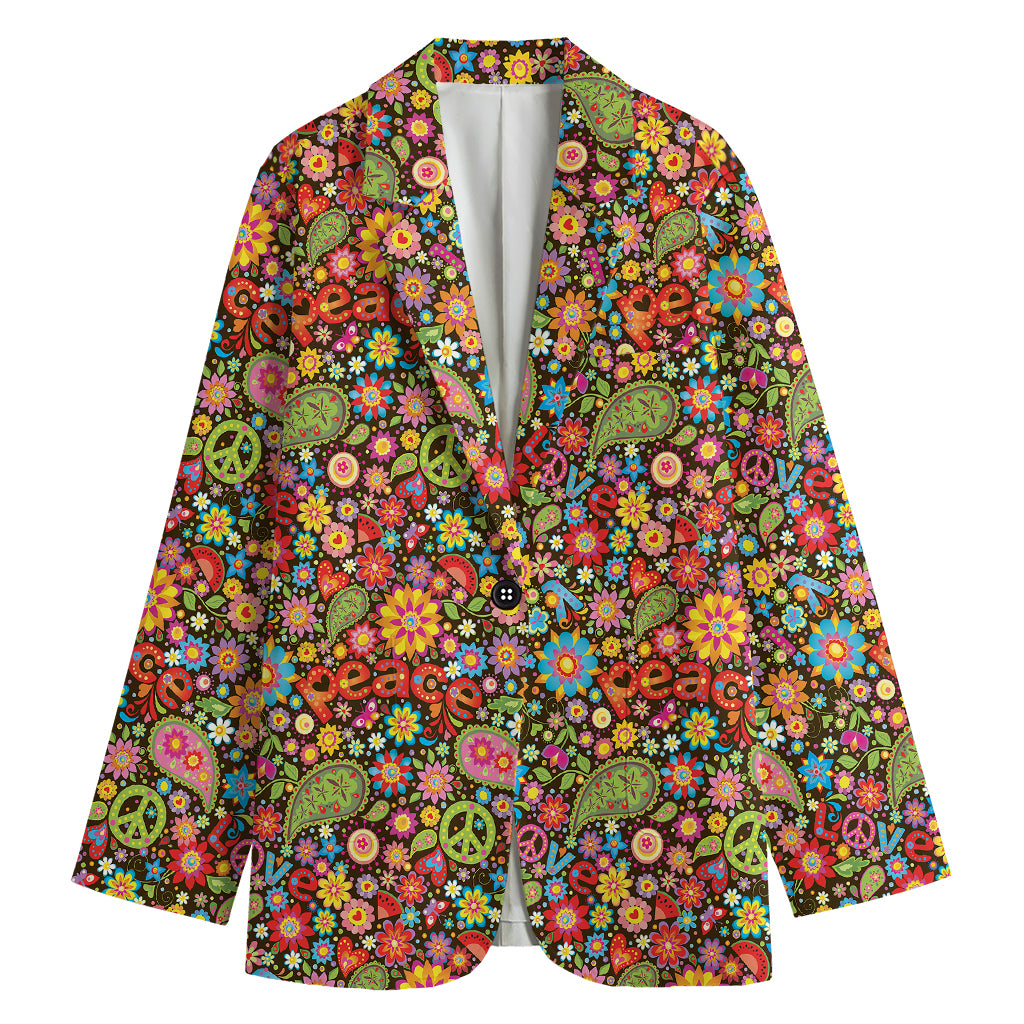Colorful Hippie Peace Symbols Print Women's Blazer