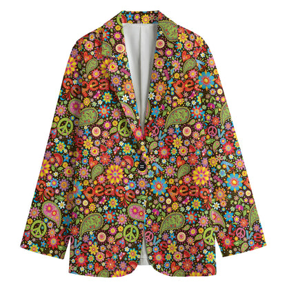 Colorful Hippie Peace Symbols Print Women's Blazer
