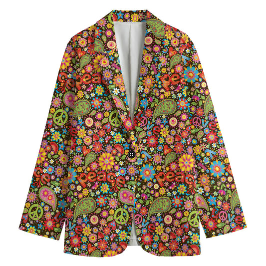 Colorful Hippie Peace Symbols Print Women's Blazer