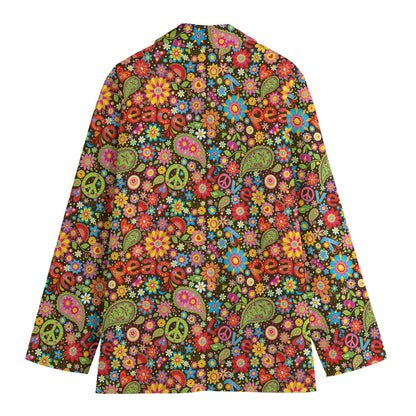 Colorful Hippie Peace Symbols Print Women's Blazer