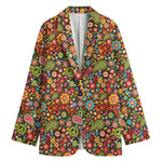 Colorful Hippie Peace Symbols Print Women's Cotton Blazer