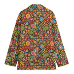 Colorful Hippie Peace Symbols Print Women's Cotton Blazer
