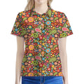 Colorful Hippie Peace Symbols Print Women's Polo Shirt
