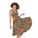 Colorful Hippie Peace Symbols Print Women's Sleeveless Dress