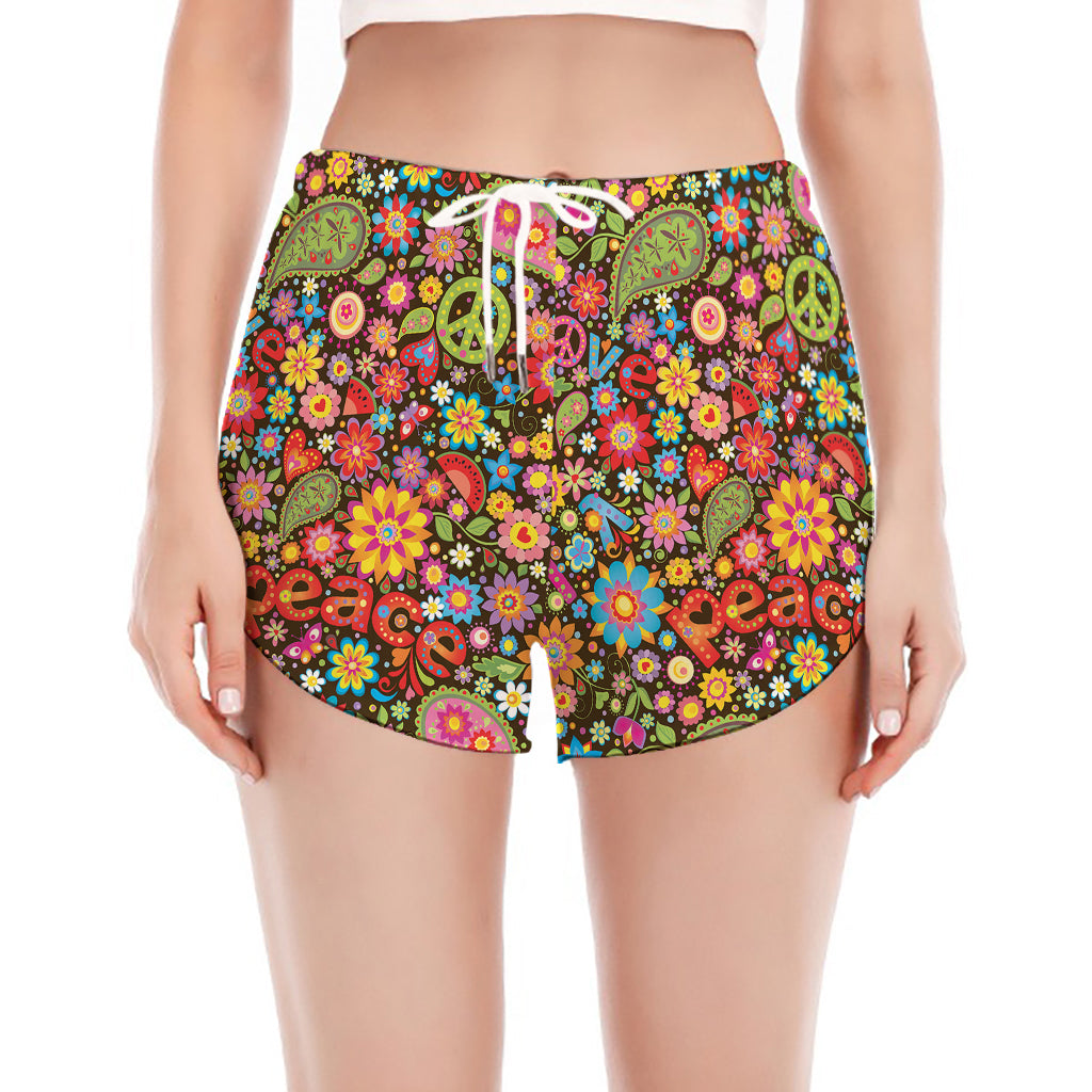 Colorful Hippie Peace Symbols Print Women's Split Running Shorts