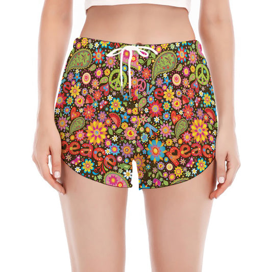 Colorful Hippie Peace Symbols Print Women's Split Running Shorts