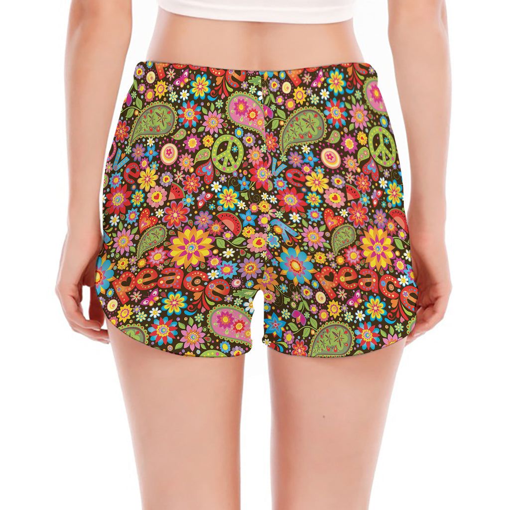 Colorful Hippie Peace Symbols Print Women's Split Running Shorts
