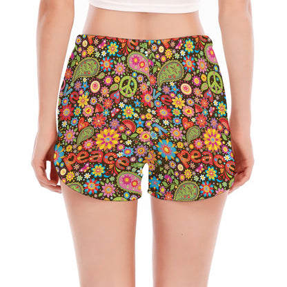 Colorful Hippie Peace Symbols Print Women's Split Running Shorts