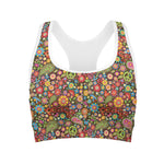 Colorful Hippie Peace Symbols Print Women's Sports Bra
