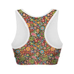 Colorful Hippie Peace Symbols Print Women's Sports Bra