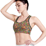 Colorful Hippie Peace Symbols Print Women's Sports Bra