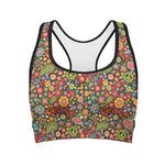 Colorful Hippie Peace Symbols Print Women's Sports Bra