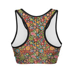 Colorful Hippie Peace Symbols Print Women's Sports Bra