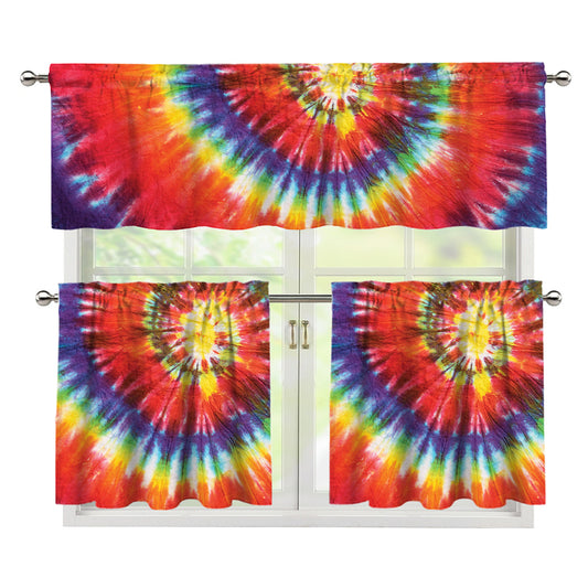 Colorful Hippie Tie Dye Print 3 Piece Kitchen Curtains