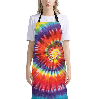 Colorful Hippie Tie Dye Print Bib Apron With Pocket