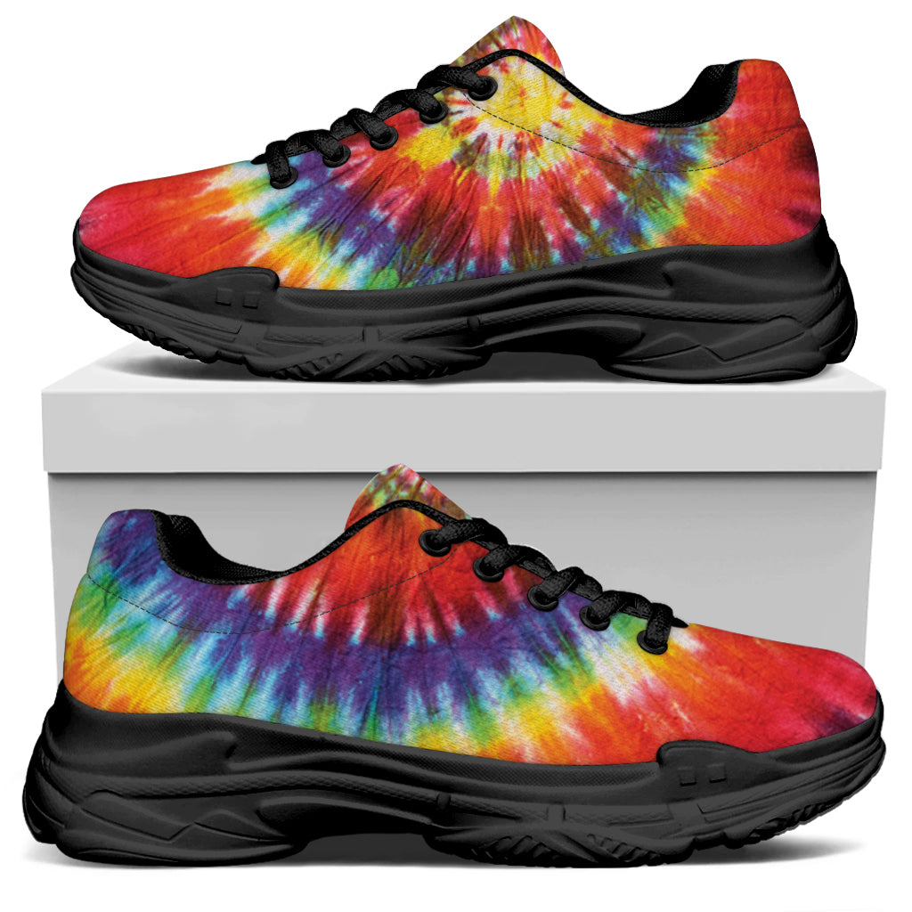 Colorful Hippie Tie Dye Print Black Chunky Shoes