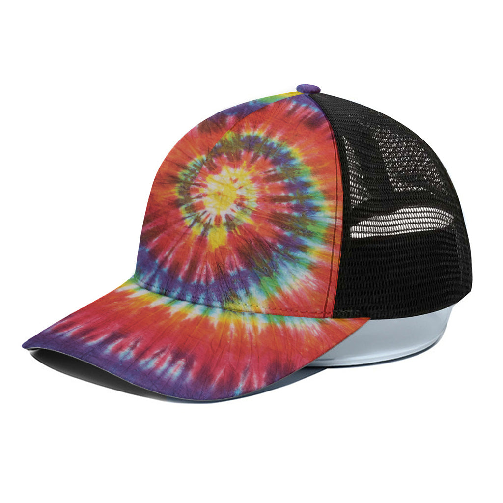Colorful Hippie Tie Dye Print Black Mesh Trucker Cap