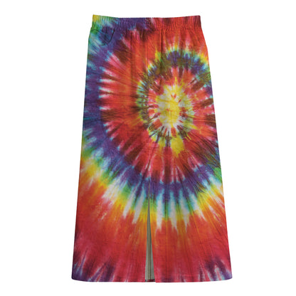 Colorful Hippie Tie Dye Print Cotton Front Slit Maxi Skirt