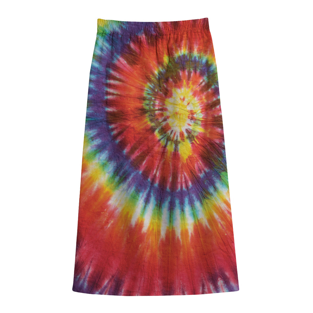 Colorful Hippie Tie Dye Print Cotton Front Slit Maxi Skirt
