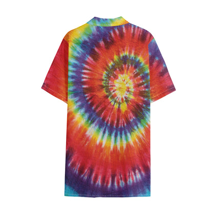 Colorful Hippie Tie Dye Print Cotton Hawaiian Shirt