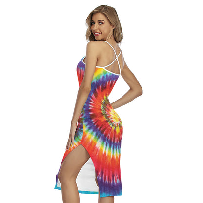Colorful Hippie Tie Dye Print Cross Back Cami Dress