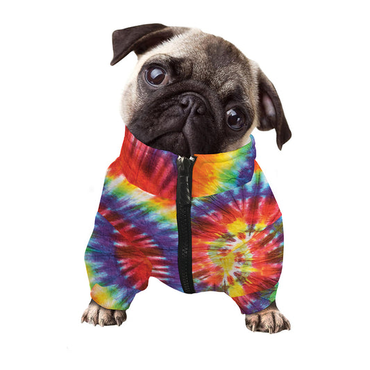 Colorful Hippie Tie Dye Print Dog Zip Up Jacket
