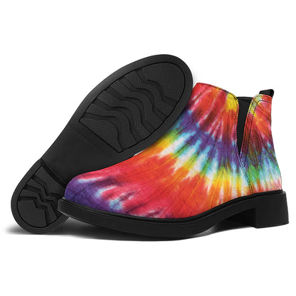 Colorful Hippie Tie Dye Print Flat Ankle Boots