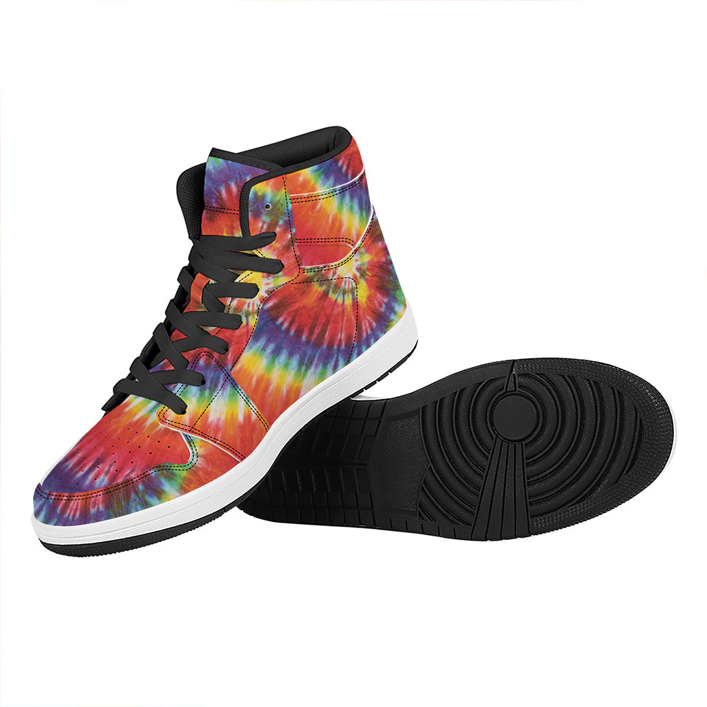Colorful Hippie Tie Dye Print High Top Leather Sneakers