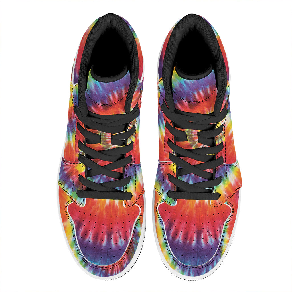 Colorful Hippie Tie Dye Print High Top Leather Sneakers