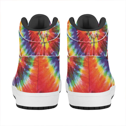 Colorful Hippie Tie Dye Print High Top Leather Sneakers