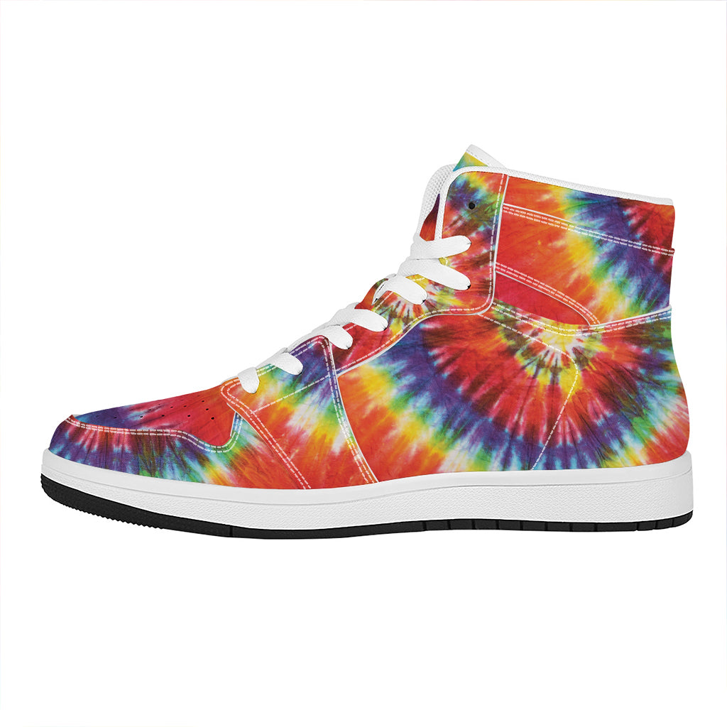 Colorful Hippie Tie Dye Print High Top Leather Sneakers