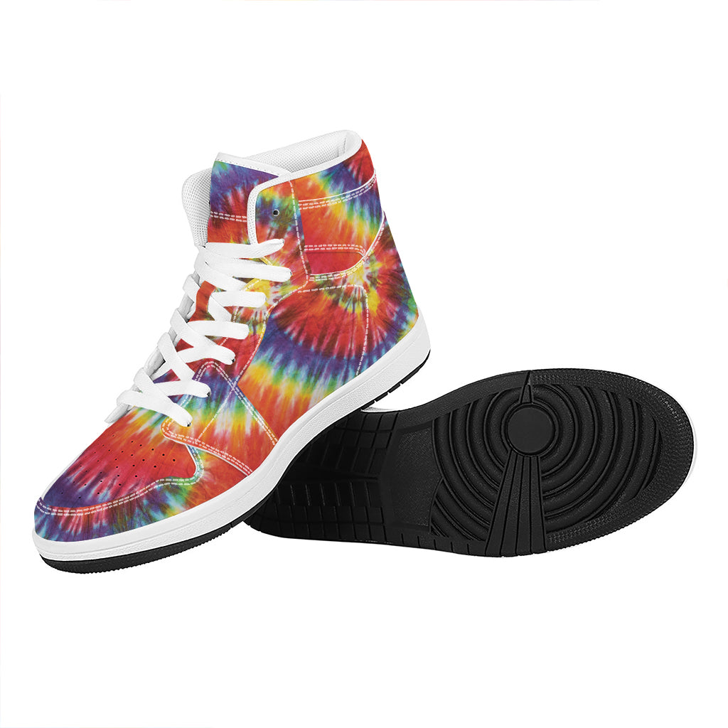 Colorful Hippie Tie Dye Print High Top Leather Sneakers
