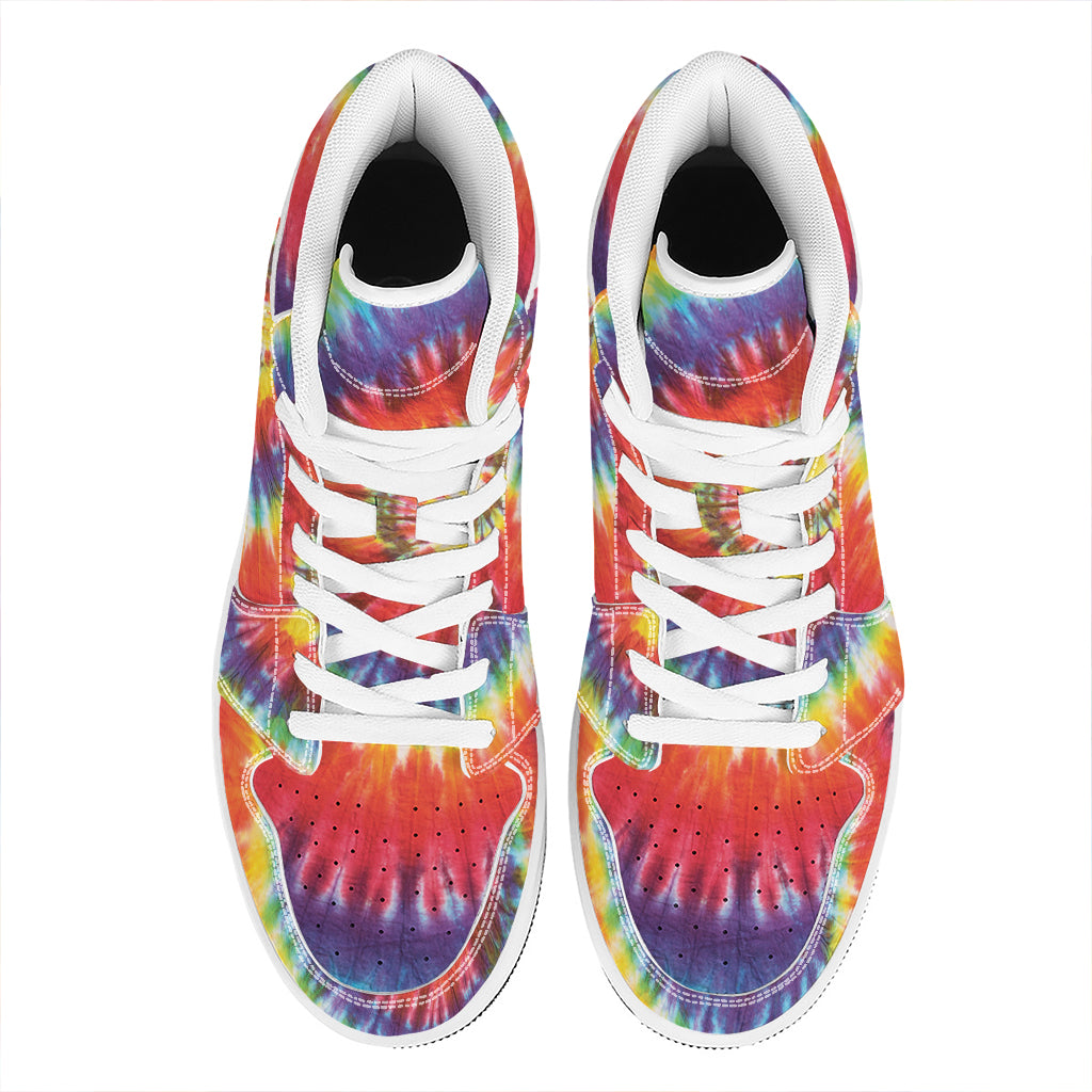 Colorful Hippie Tie Dye Print High Top Leather Sneakers