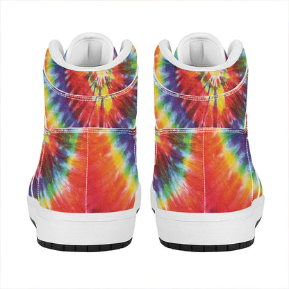 Colorful Hippie Tie Dye Print High Top Leather Sneakers