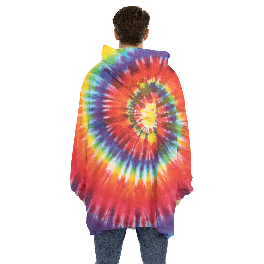 Colorful Hippie Tie Dye Print Hoodie Blanket