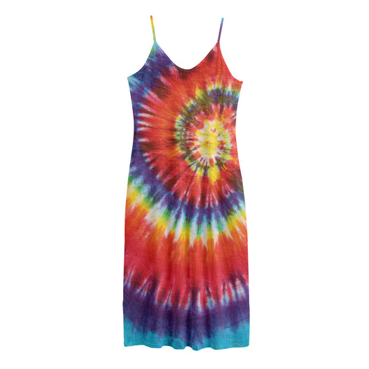 Colorful Hippie Tie Dye Print Jersey Midi Cami Dress
