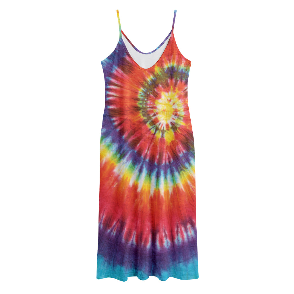 Colorful Hippie Tie Dye Print Jersey Midi Cami Dress