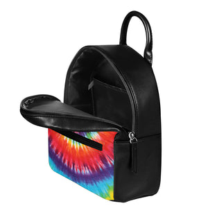 Colorful Hippie Tie Dye Print Leather Backpack