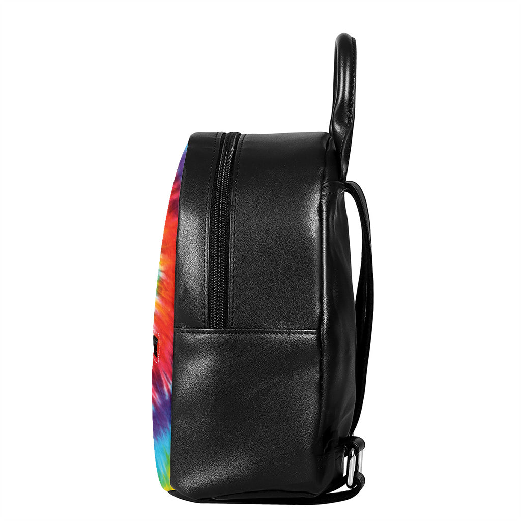 Colorful Hippie Tie Dye Print Leather Backpack