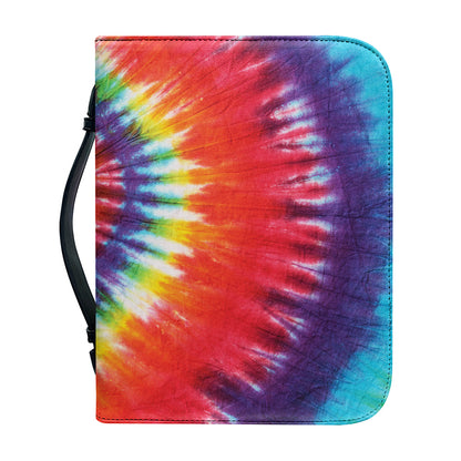 Colorful Hippie Tie Dye Print Leather Bible Cover
