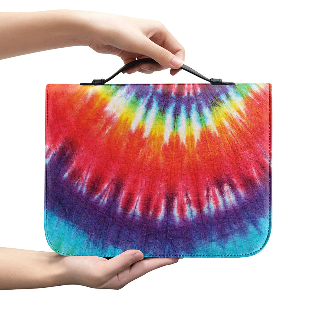 Colorful Hippie Tie Dye Print Leather Bible Cover