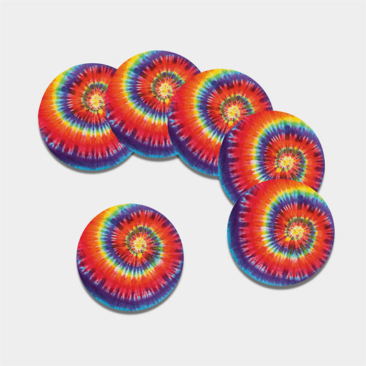 Colorful Hippie Tie Dye Print Leather Coaster Set