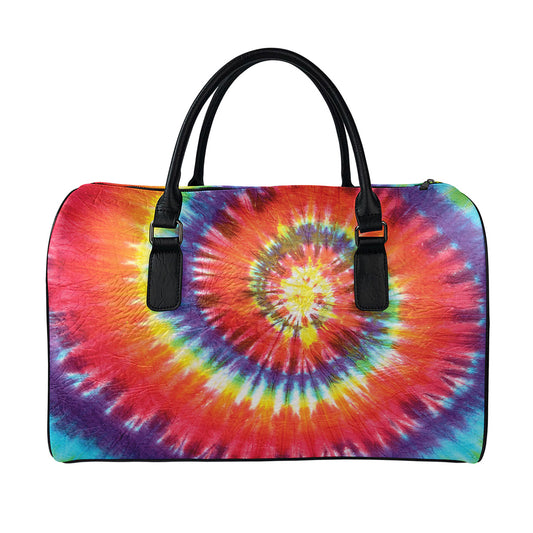 Colorful Hippie Tie Dye Print Leather Duffle Bag