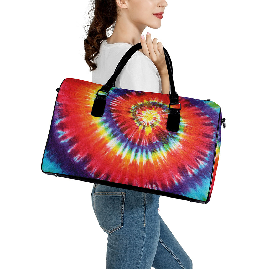 Colorful Hippie Tie Dye Print Leather Duffle Bag