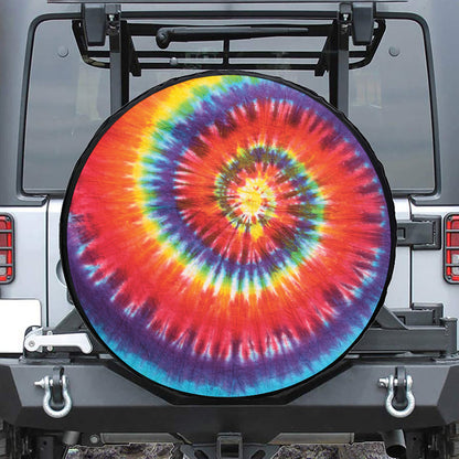 Colorful Hippie Tie Dye Print Leather Spare Tire Cover