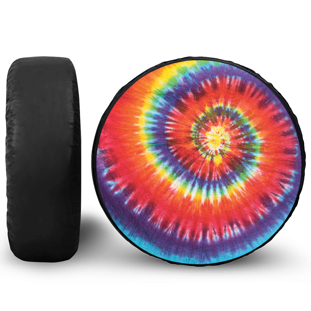 Colorful Hippie Tie Dye Print Leather Spare Tire Cover