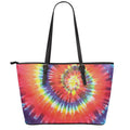Colorful Hippie Tie Dye Print Leather Tote Bag With Zipper