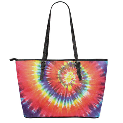 Colorful Hippie Tie Dye Print Leather Tote Bag