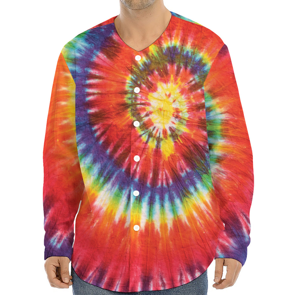 Colorful Hippie Tie Dye Print Long Sleeve Baseball Jersey
