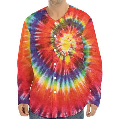 Colorful Hippie Tie Dye Print Long Sleeve Baseball Jersey